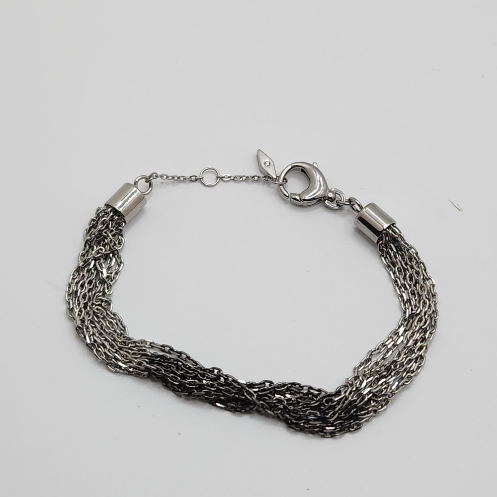 Fossil Silver Tone Multi Strand Chain Bracelet Adjustable Steel Minimalist 6.5in